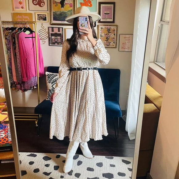 Zara Satin Polka Dot Long Sleeve Midi Dress - Picture 11 of 15